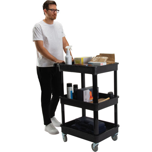 Utility Cart with Deep Lip Shelf, 3 Tiers, 19" x 39-1/2" x 28-1/4", 330 lbs. Capacity Nassau Supply