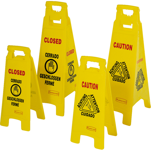 Wet Floor Safety Signs, Quadrilingual with Pictogram Nassau Supply