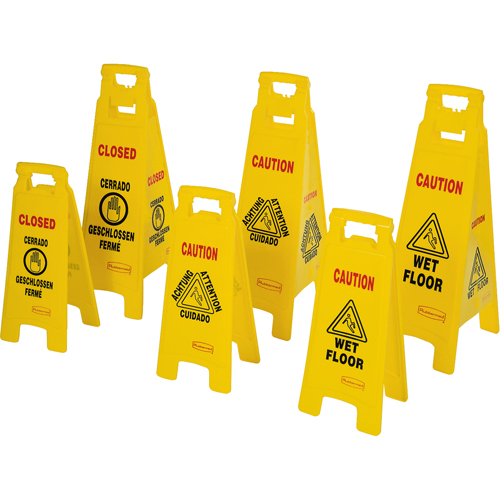 Wet Floor Safety Signs, Quadrilingual with Pictogram Nassau Supply