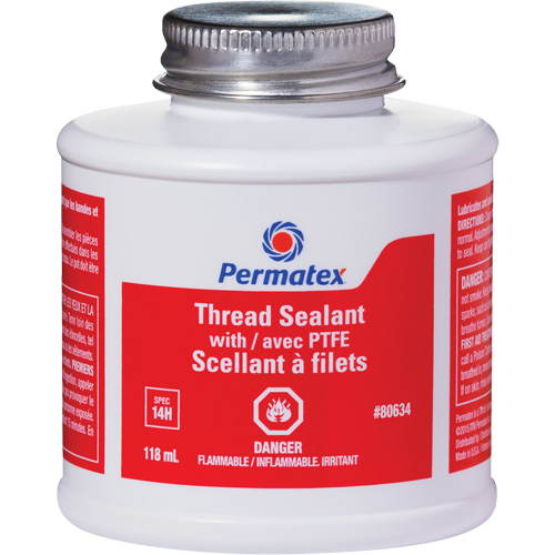 Thread Sealant with PTFE, Brush Top Bottle, 118 ml, -54°C - 150°C/-65°F - 300°F Nassau Supply