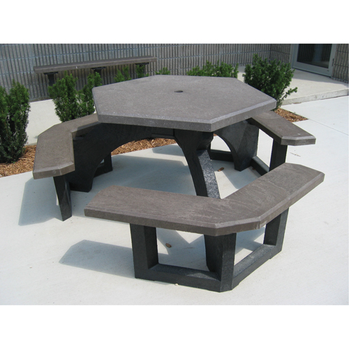 Tables de pique-nique hexagonales en plastique recycl&eacute;, 78" lo x 78" la, Brun Nassau Supply