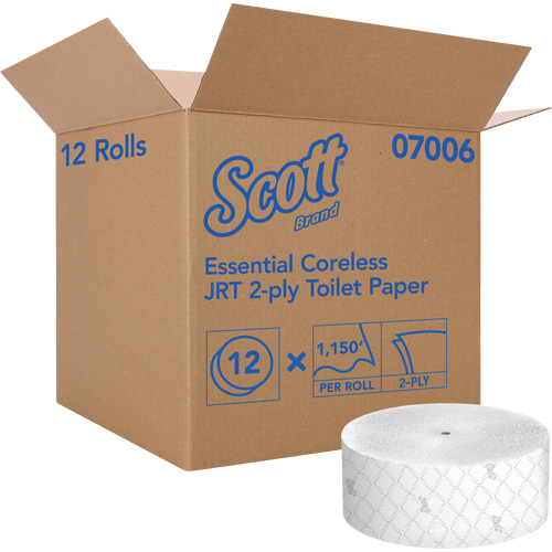 Scott&reg; Essential Toilet Paper, Jumbo/Coreless Roll, 2 Ply, 1150' Length, White Nassau Supply