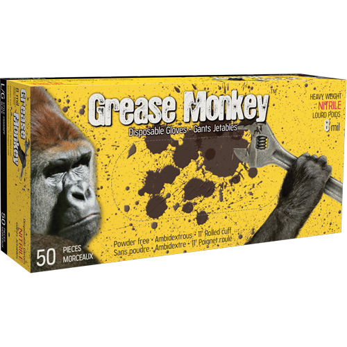 Grease Monkey&reg; Gloves, Large, Nitrile, 8-mil, Powder-Free, Black Nassau Supply