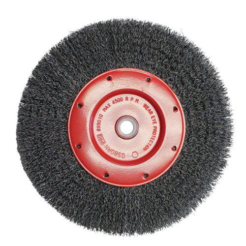 Brosses &eacute;conomiques &agrave; fils cr&ecirc;p&eacute;s - Face &eacute;troite, 6" dia., Fils 0.014, Arbre 2" Nassau Supply