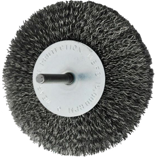 Brosses mont&eacute;es &agrave; fils cr&ecirc;p&eacute;s circulaires, 4", Fils 0,008", Tige 1/4" Nassau Supply
