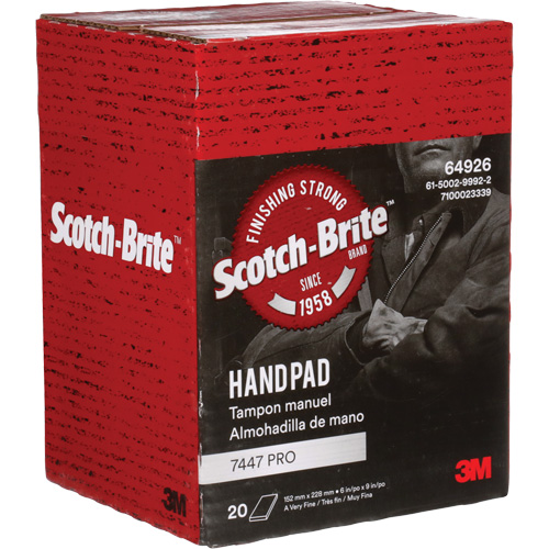 Tampons manuels Scotch-Brite 7447, Oxyde d'aluminium, 9" x 6", Grain Tr&egrave;s fin Nassau Supply