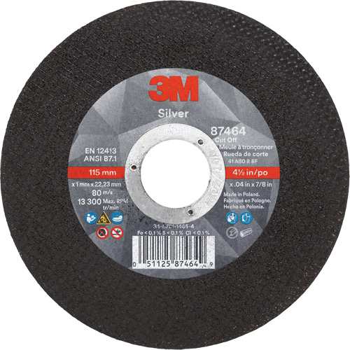 Meule &agrave; tronçonner Silver, 4-1/2" x 0,04", Arbre de 7/8", Type 1, C&eacute;ramique, 13 300 Tr/min Nassau Supply