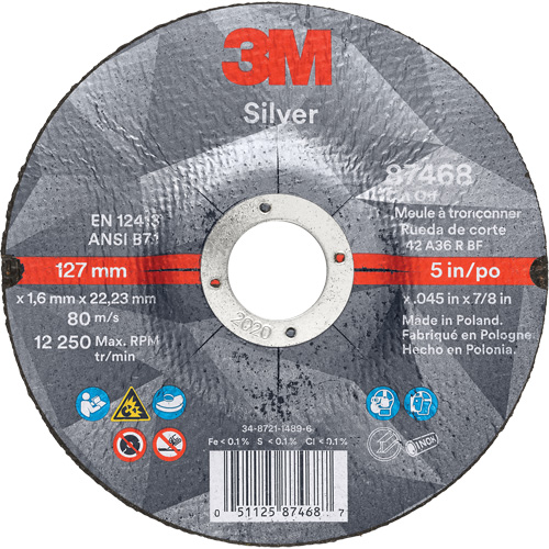 Meule &agrave; tronçonner Silver, 5" x 0,045", Arbre de 7/8", Type 27, C&eacute;ramique, 12250 Tr/min Nassau Supply