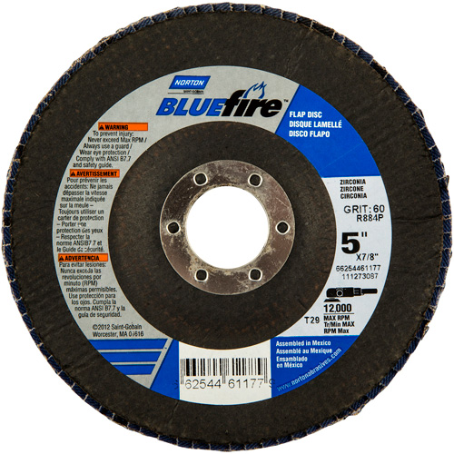 Disque &agrave; lamelles BlueFire, 5" x 7/8", Type 29, Grain 36, Alumine de zirconium Nassau Supply