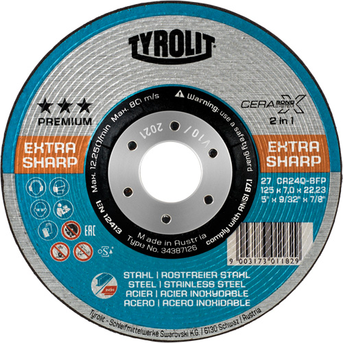 Cerabond X Combination Wheel, 4-1/2" x 5/32", 7/8" Arbor, Type 27, 24 Grit, Ceramic Nassau Supply