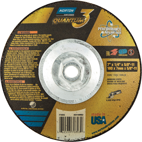Quantum3 SG Saucer Wheel, 7" x 1/4", 5/8"-11 Arbor, Ceramic Alumina, Type 28 Nassau Supply