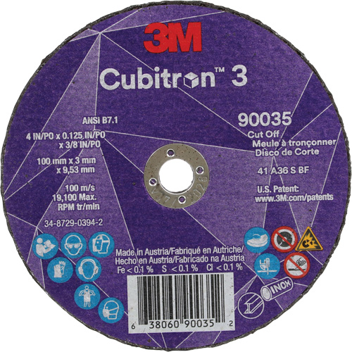 Cubitron 3 Cut-Off Wheel, 4" x 1/8", 3/8" Arbor, Type T1, Ceramic, 21000 RPM Nassau Supply
