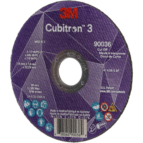 Meule &agrave; tronçonner Cubitron 3, 4-1/2" x 0,045", Arbre de 7/8", Type T1, C&eacute;ramique, 13 300 Tr/min Nassau Supply