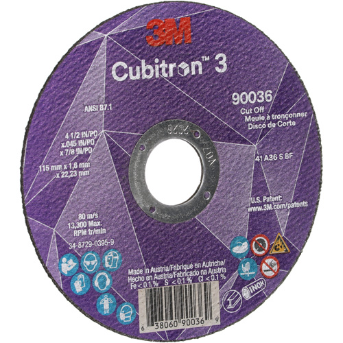Meule &agrave; tronçonner Cubitron 3, 4-1/2" x 0,045", Arbre de 7/8", Type T1, C&eacute;ramique, 13 300 Tr/min Nassau Supply