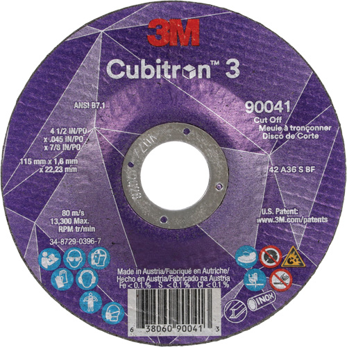 Meule &agrave; tronçonner Cubitron 3, 4-1/2" x 0,045", Arbre de 7/8", Type T27, C&eacute;ramique, 13 300 Tr/min Nassau Supply