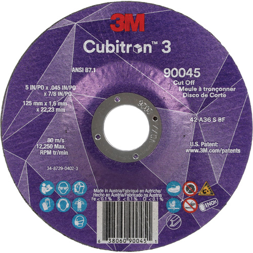 Meule &agrave; tronçonner Cubitron 3, 5" x 0,045", Arbre de 7/8", Type T27, C&eacute;ramique, 12250 Tr/min Nassau Supply