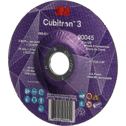Meule &agrave; tronçonner Cubitron 3, 5" x 0,045", Arbre de 7/8", Type T27, C&eacute;ramique, 12250 Tr/min Nassau Supply