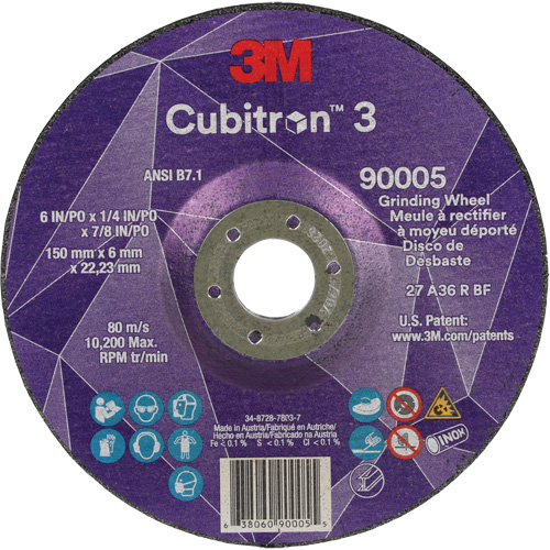 Cubitron 3 Depressed Centre Grinding Wheel, 6" x 1/4", 7/8" Arbor, Ceramic, Type T27 Nassau Supply