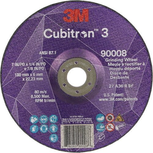 Cubitron 3 Depressed Centre Grinding Wheel, 7" x 1/4", 7/8" Arbor, Ceramic, Type T27 Nassau Supply