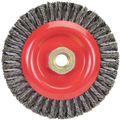 Brosse &agrave; fils nou&eacute;s pour cordons de soudure pour meuleuse angulaire, Dia. 5", Fils 0,02", Arbre 5/8"-11, Acier Nassau Supply