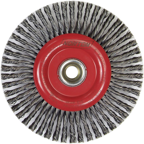 Brosse &agrave; fils nou&eacute;s pour cordons de soudure pour meuleuse angulaire, Dia. 6", Fils 0,02", Arbre 5/8"-11, Acier Nassau Supply