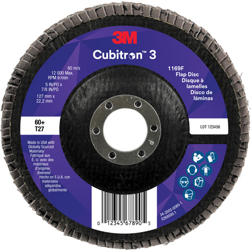 Disque &agrave; lamelles plate 1169F Cubitron 3, 5" x 7/8", Type T27, Grain 60+, C&eacute;ramique Nassau Supply