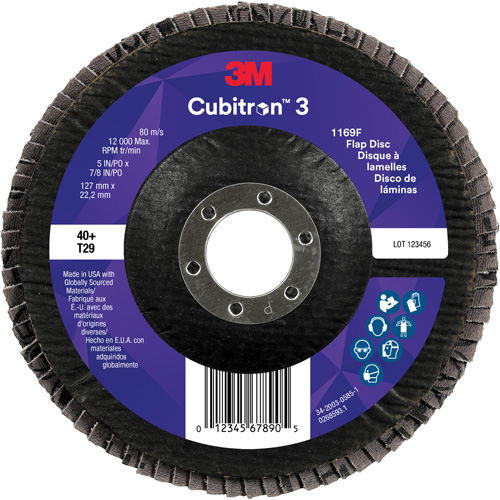 Cubitron 3 Conical  Flap Disc 1169F, 5" x 7/8", Type T29, 40+ Grit, Ceramic Nassau Supply