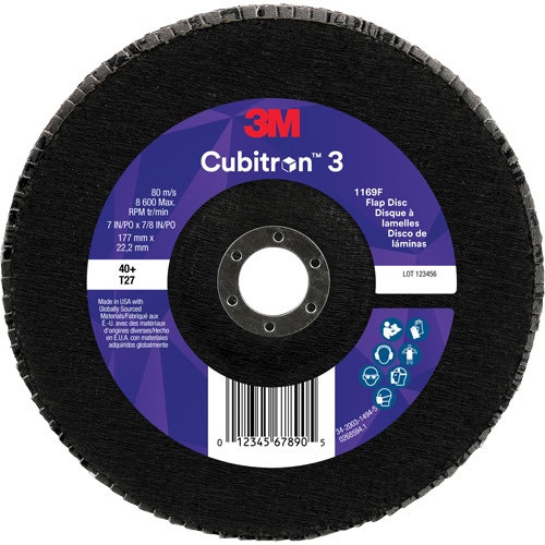 Disque &agrave; lamelles plate 1169F Cubitron 3, 7" x 7/8", Type T27, Grain 40+, C&eacute;ramique Nassau Supply
