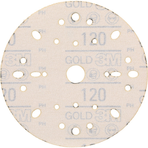 Hookit Gold Abrasive Disc, 6" Dia., 120 Grit, Aluminum Oxide, C-Weight Nassau Supply