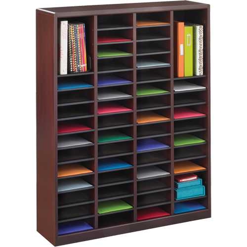 E-Z Stor&reg; Literature Organizer, Stationary, 60 Slots, Wood, 40" W x 3/4" D x 52-1/4" H Nassau Supply