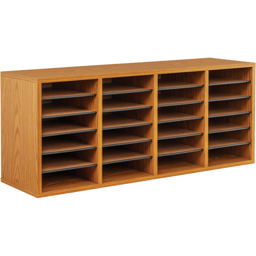Adjustable Compartment Literature Organizer, Stationary, 24 Slots, Wood, 39-1/4" W x 11-3/4" D x 16-1/4" H Nassau Supply
