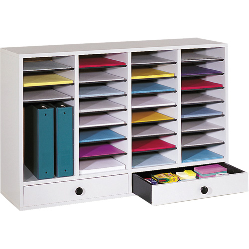 Casier &agrave; compartiments r&eacute;glable pour documentation, Stationnaire, 34 fentes, Bois, 39-1/4" la x 11-3/4" p x 25-1/4" h Nassau Supply