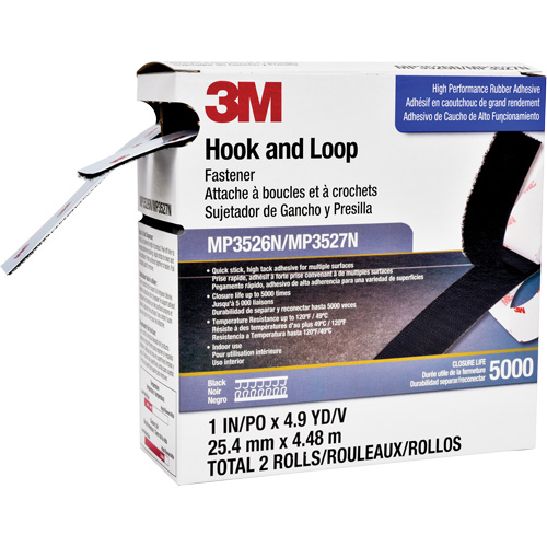Reclosable Fastener, Hook & Loop, 5 yds x 1", Adhesive, Black Nassau Supply