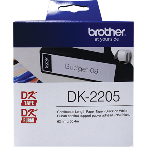 DK Series Continuous Length Label Tape, Paper, Black on White, 2-1/2" Width Nassau Supply