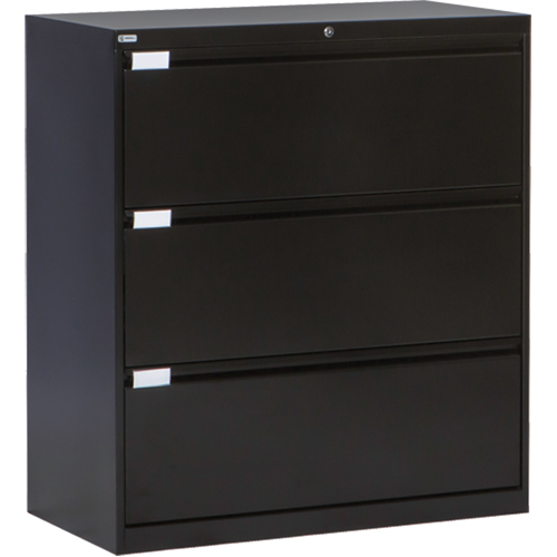 Classeur lat&eacute;ral, Acier, 3 tiroirs, 36" la x 18" p x 40-1/16" h, Noir Nassau Supply