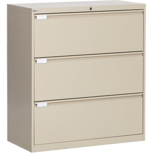 Lateral Filing Cabinet, Steel, 3 Drawers, 36" W x 18" D x 40-1/16" H, Beige Nassau Supply