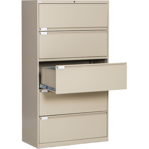 Lateral Filing Cabinet, Steel, 5 Drawers, 36" W x 18" D x 65-1/2" H, Beige Nassau Supply