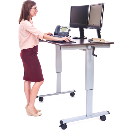 Adjustable Stand-Up Workstations, Stand-Alone Desk, 48-1/2" H x 48" W x 32-1/2" D, Walnut Nassau Supply