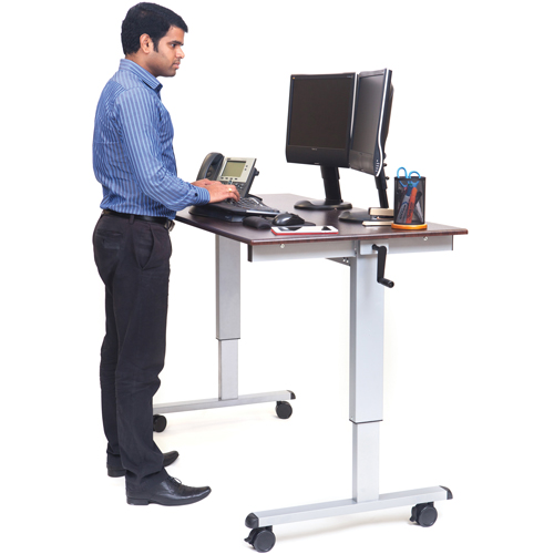 Adjustable Stand-Up Workstations, Stand-Alone Desk, 48-1/2" H x 59" W x 29-1/2" D, Walnut Nassau Supply