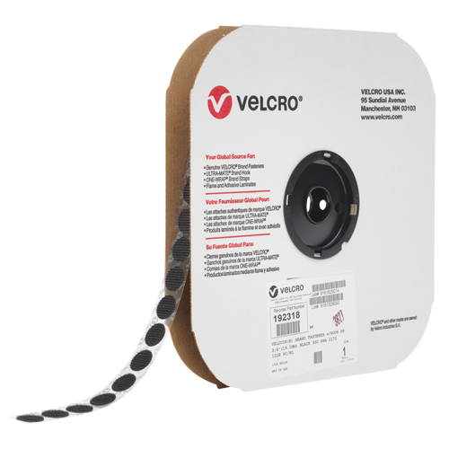 Velcoin&reg; Fastener, Loop, 3/4" Dia., Adhesive, Black Nassau Supply