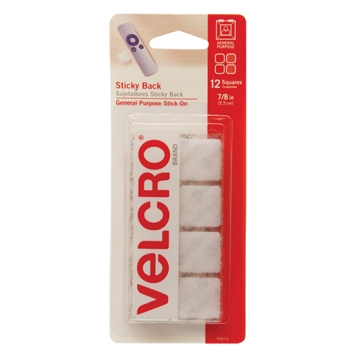 Fastener Squares, Hook & Loop, 7/8" Dia., Adhesive, White Nassau Supply