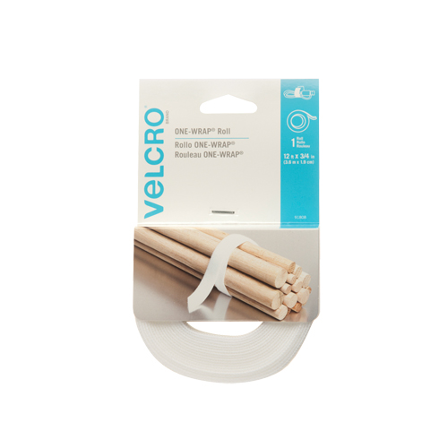 Ruban d'attaches One-Wrap, Boucle et crochet, 12' x 3/4", Auto-aggripant, Blanc Nassau Supply