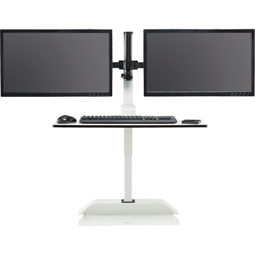 Soar Sit/Stand Electric Desk with Dual Monitor Arm, Desktop Unit, 37-1/4" H x 27-3/4" W x 22" D, White Nassau Supply