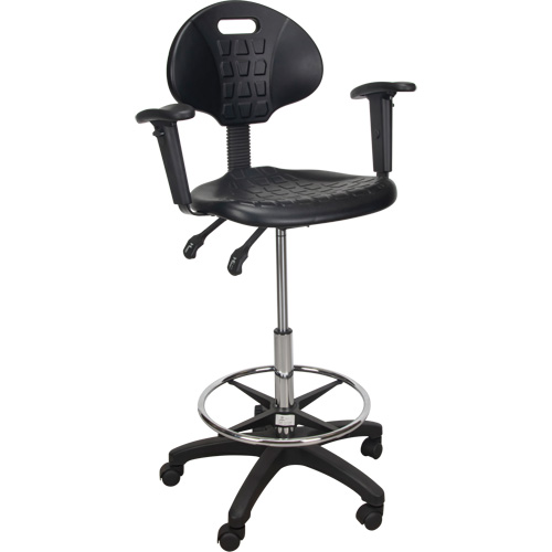 Tabouret ergonomique robuste avec accoudoirs r&eacute;glables et roulettes en nylon, Mobile, Ajustable Hauteur, Capacit&eacute; 250 lb Nassau Supply