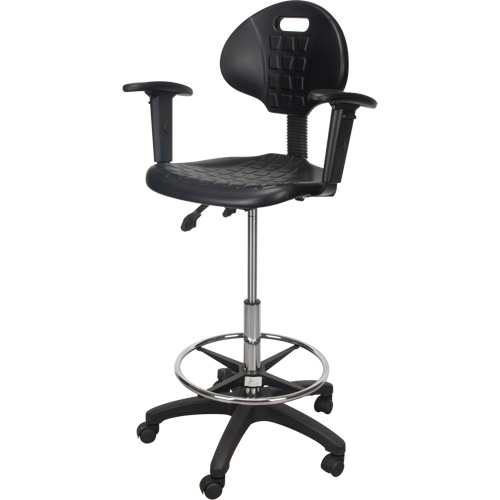 Tabouret ergonomique robuste avec accoudoirs r&eacute;glables et roulettes en nylon, Mobile, Ajustable Hauteur, Capacit&eacute; 250 lb Nassau Supply
