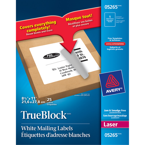 &eacute;tiquettes d'exp&eacute;dition au laser TrueBlock, 11" la x 8,5" la x Blanc Nassau Supply