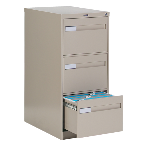 Vertical Filing Cabinet with Recessed Drawer Handles, 3 Drawers, 18.15" W x 26.56" D x 40" H, Beige Nassau Supply