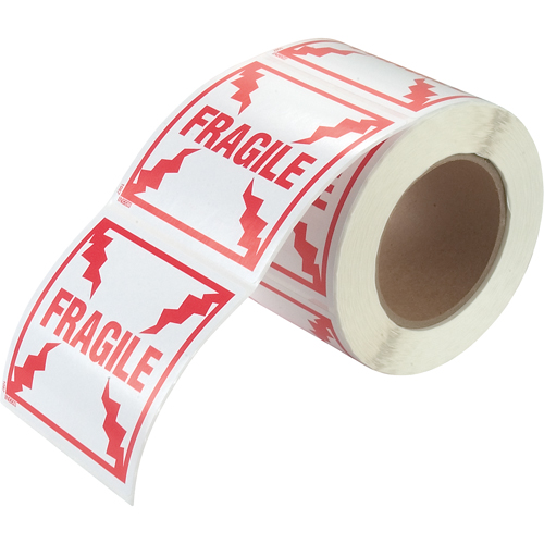 &eacute;tiquettes pour traitement sp&eacute;cial Fragile, 4" lo x 4" la, Rouge/blanc Nassau Supply
