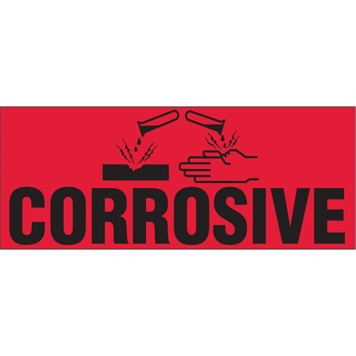 &eacute;tiquettes pour traitement sp&eacute;cial Corrosive, 5" lo x 2" la, Noir/rouge Nassau Supply