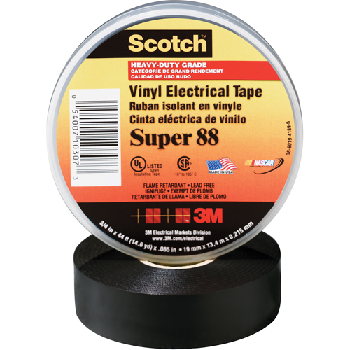 Scotch&reg; Super 88 Tape, 19 mm (3/4") x 20.1 m (66'), Black, 8.5 mils Nassau Supply
